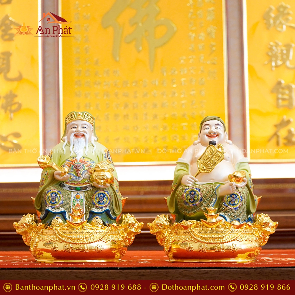 Tượng Tài Địa Ngồi Đồng Dát Vàng T2502 18 Tôn tượng Thần Tài Ông Địa đẹp