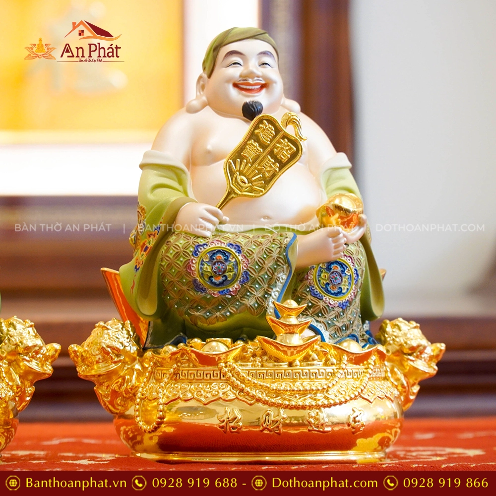 Tượng Tài Địa Ngồi Đồng Dát Vàng T2502 20 Tượng Ông Địa ngồi bằng đồng