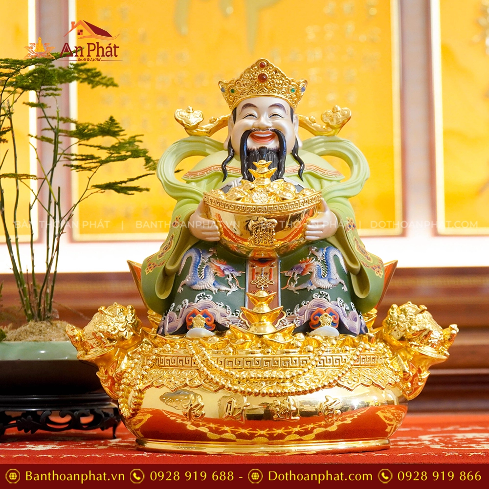 Tượng Tài Địa Ngồi Đồng Dát Vàng T2502 17 Tượng ông Thần Phát hút tài lộc