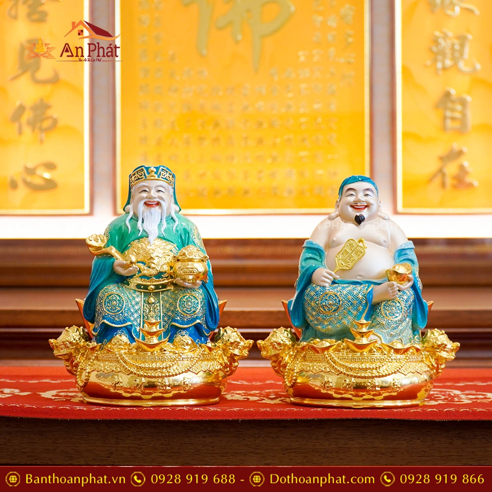 Tượng Tài Địa Ngồi Đồng Dát Vàng T2503 19 Tôn tượng Thần Tài Ông Địa đẹp