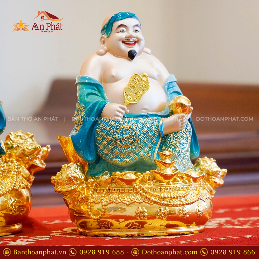 Tượng Tài Địa Ngồi Đồng Dát Vàng T2503 20 Tượng Ông Địa ngồi bằng đồng