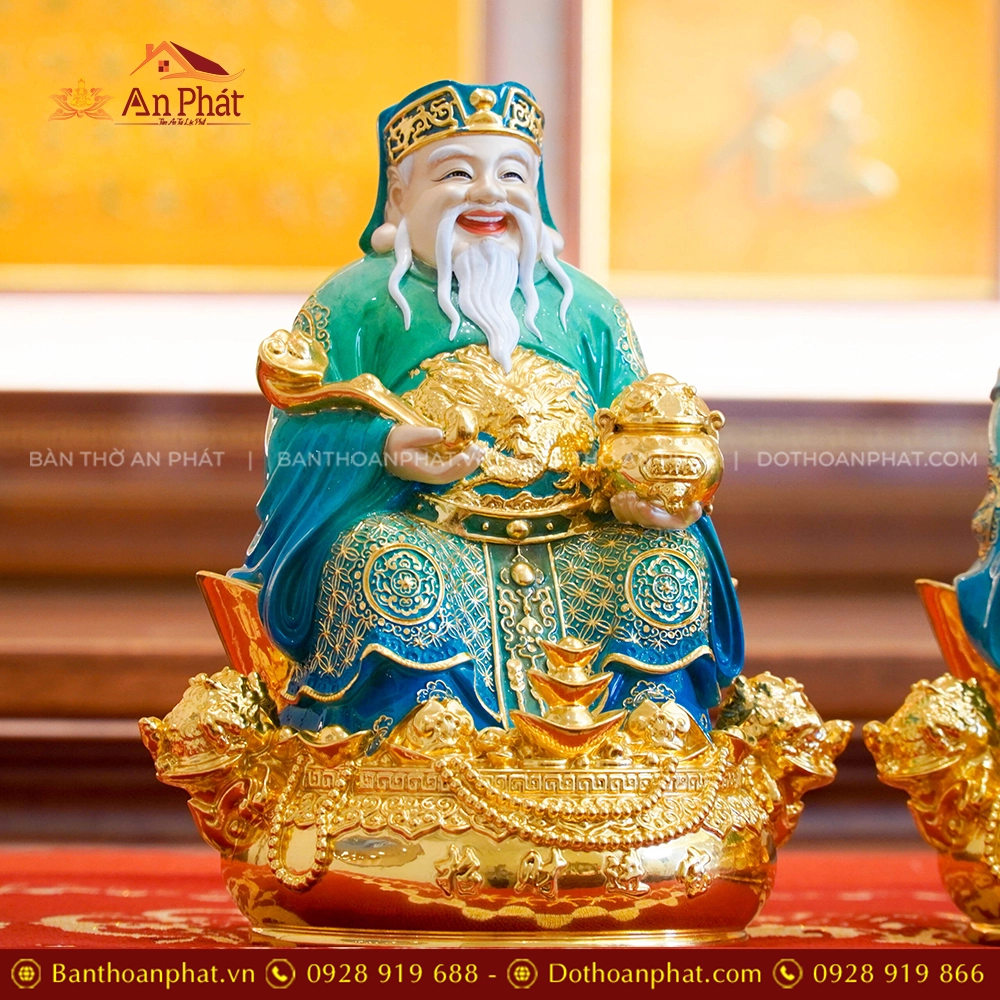 Tượng Tài Địa Ngồi Đồng Dát Vàng T2503 21 Tượng Thần Tài ngồi bằng đồng