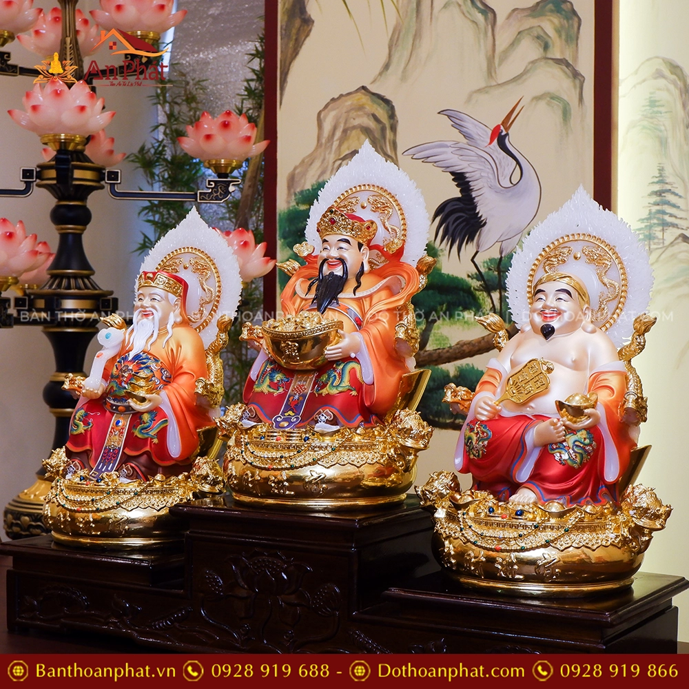 Tượng Tài Địa Song Long Ngọc Thạch Phủ Đồng Dát Vàng T2520 18 Tượng 3 Ông Thần tài Thần tiền Thổ Địa