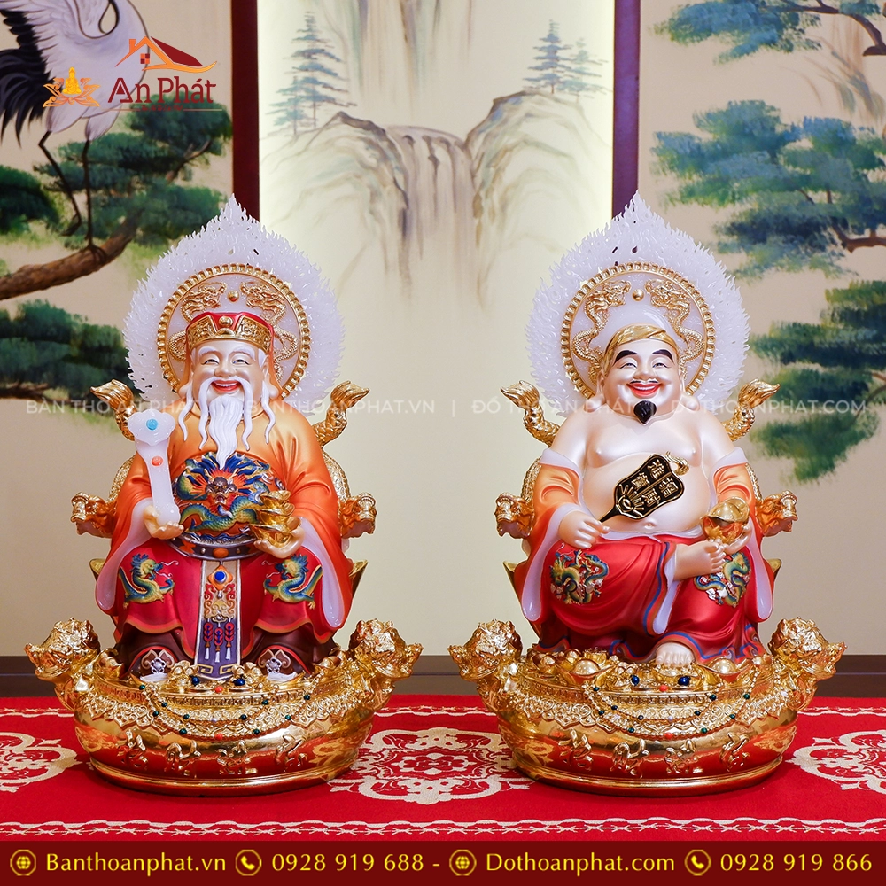 Tượng Tài Địa Song Long Ngọc Thạch Phủ Đồng Dát Vàng T2520 22 Tượng Thần Tài Ông Địa bằng đá đẹp