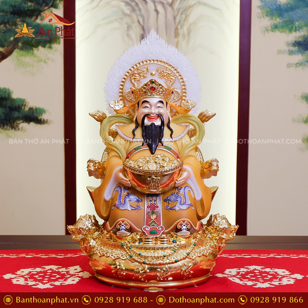 Tượng Tài Địa Song Long Ngọc Thạch Phủ Đồng Dát Vàng T2521 18 Tượng ông Thần Tiền hút tài lộc
