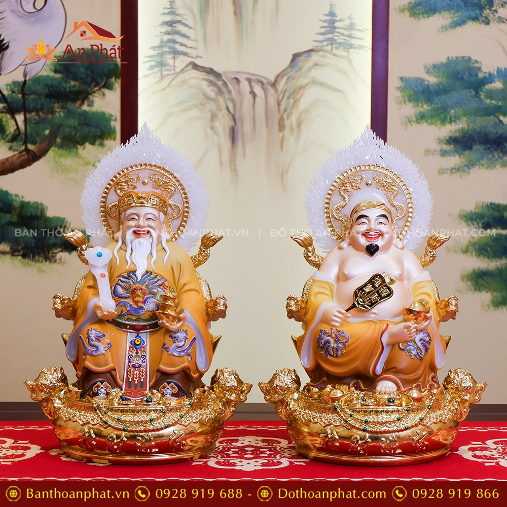 Tượng Tài Địa Song Long Ngọc Thạch Phủ Đồng Dát Vàng T2521 19 Tượng Thần Tài Ông Địa đẹp