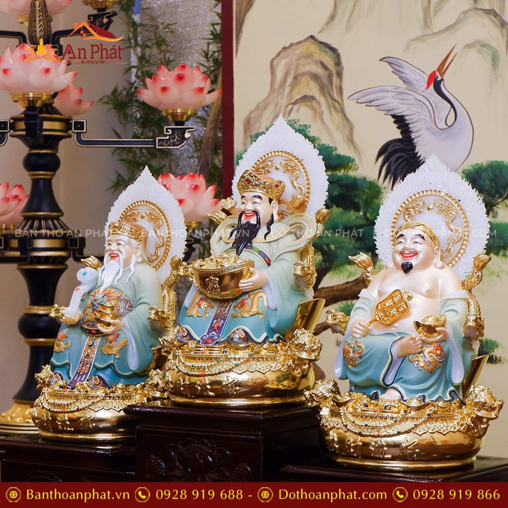 Tượng Tài Địa Song Long Ngọc Thạch Phủ Đồng Dát Vàng T2524 17 Tượng 3 Ông Thần tài Thần tiền Thổ Địa