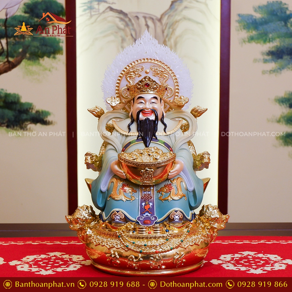 Tượng Tài Địa Song Long Ngọc Thạch Phủ Đồng Dát Vàng T2524 18 Tượng ông Thần Tiền hút tài lộc