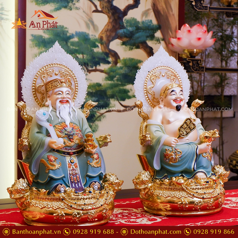 Tượng Tài Địa Song Long Ngọc Thạch Phủ Đồng Dát Vàng T2524 19 Tượng Thần Tài Ông Địa đẹp