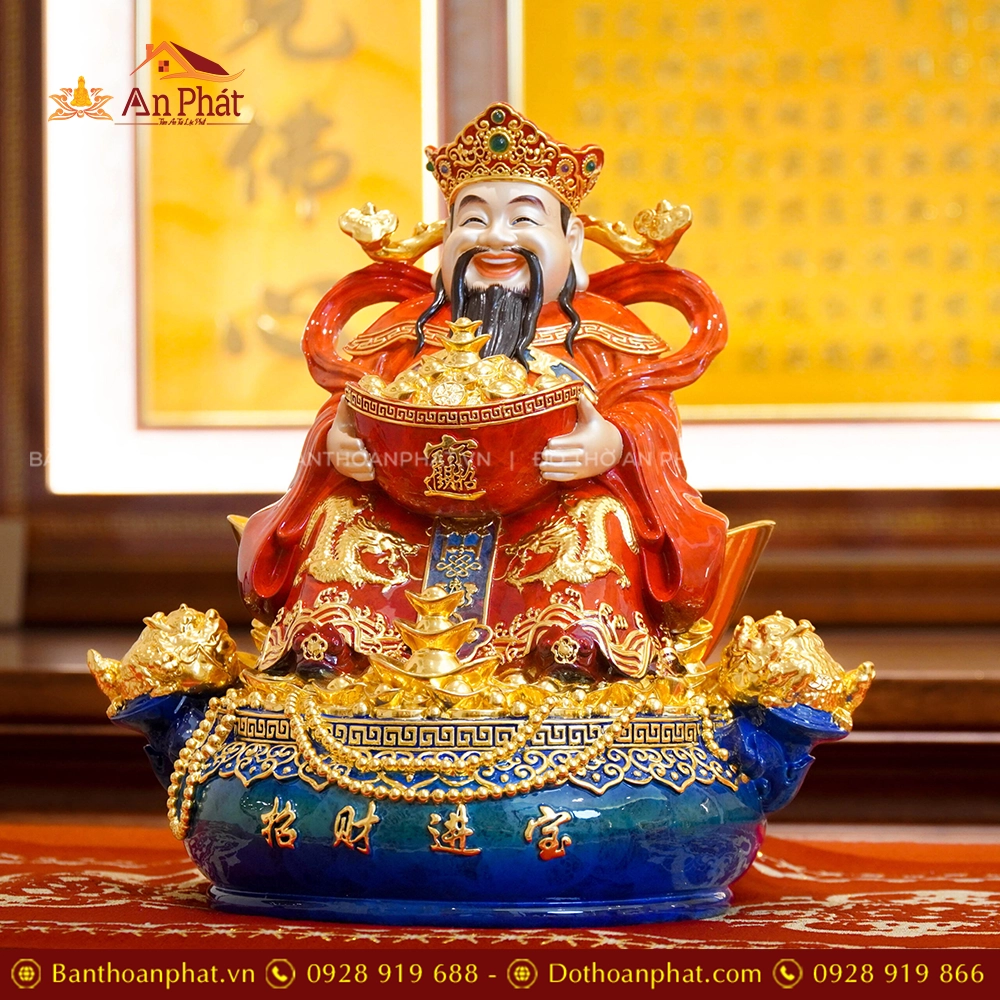 Tượng Thần Tiền Quan Lộc Ngồi Đồng Dát Vàng T2501 14 Tượng Ông Thần Phát đẹp