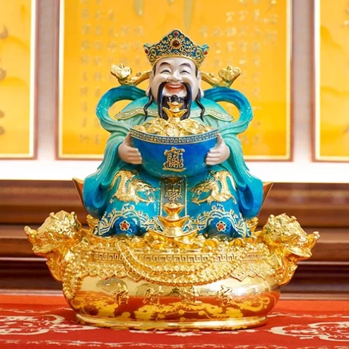 Tượng Thần Tiền Quan Lộc Ngồi Đồng Dát Vàng T2504