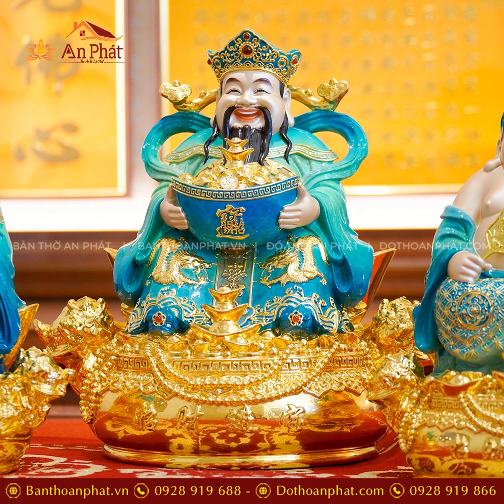Tượng Thần Tiền Quan Lộc Ngồi Đồng Dát Vàng T2504 14 Tượng ông Thần Phát hút tài lộc