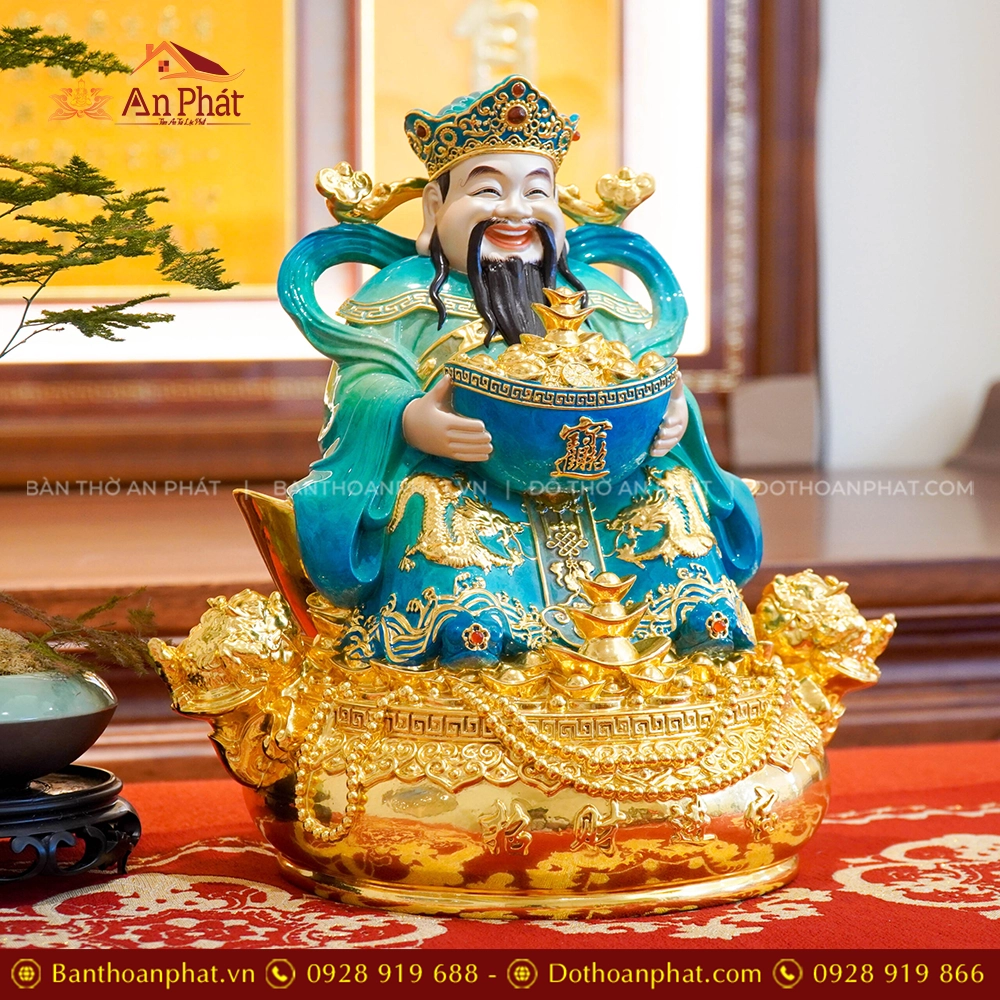 Tượng Thần Tiền Quan Lộc Ngồi Đồng Dát Vàng T2504 15 Tượng Ông Thần Phát đẹp