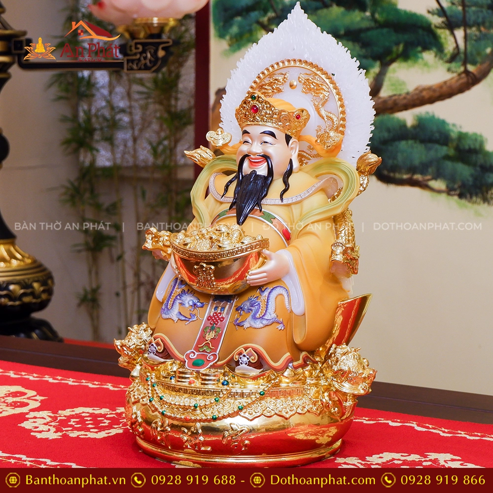 Tượng Thần Tiền Quan Lộc Song Long Ngọc Thạch Phủ Đồng Dát Vàng T2479 14 Tượng Thần Tiền ngồi đồng đẹp
