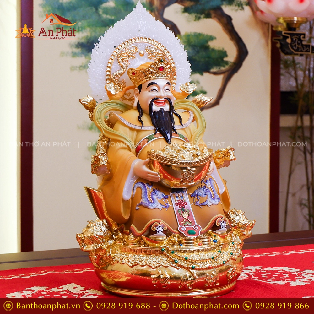 Tượng Thần Tiền Quan Lộc Song Long Ngọc Thạch Phủ Đồng Dát Vàng T2479 15 Tượng Ông Thần Phát đẹp