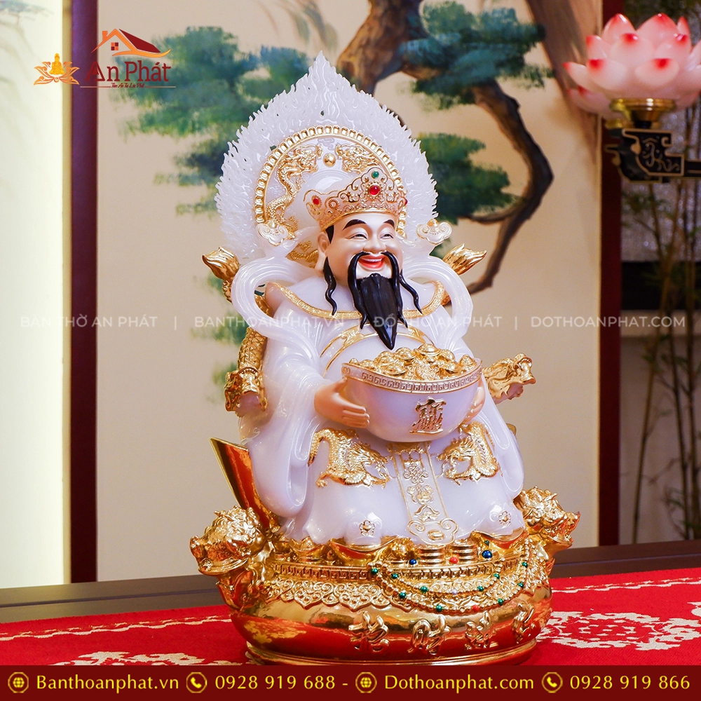 Tượng Thần Tiền Quan Lộc Song Long Ngọc Thạch Phủ Đồng Dát Vàng T2480 12 Tượng Thần Tiền ngồi đồng đẹp