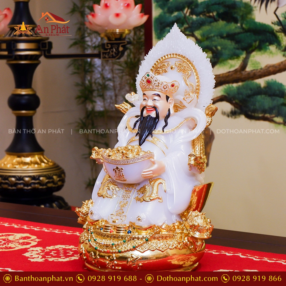 Tượng Thần Tiền Quan Lộc Song Long Ngọc Thạch Phủ Đồng Dát Vàng T2480 13 Tượng Ông Thần Phát đẹp