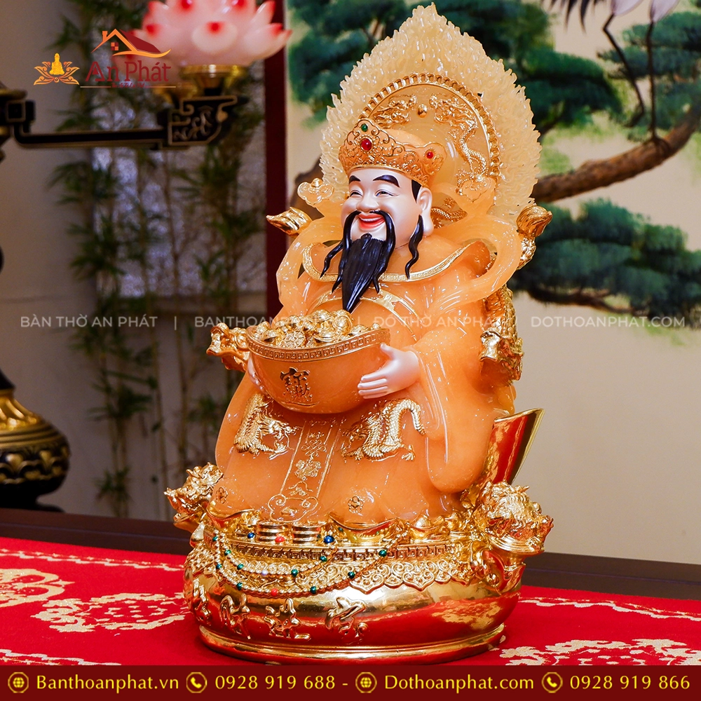 Tượng Thần Tiền Quan Lộc Song Long Ngọc Thạch Phủ Đồng Dát Vàng T2508 14 Tượng ông Thần Tiền hút tài lộc