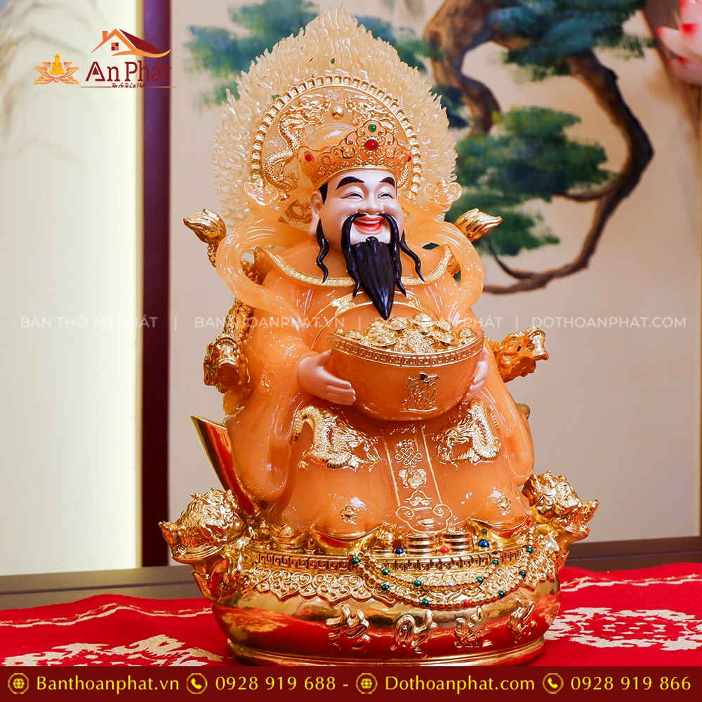 Tượng Thần Tiền Quan Lộc Song Long Ngọc Thạch Phủ Đồng Dát Vàng T2508 15 Tượng Thần Tiền để ban thờ