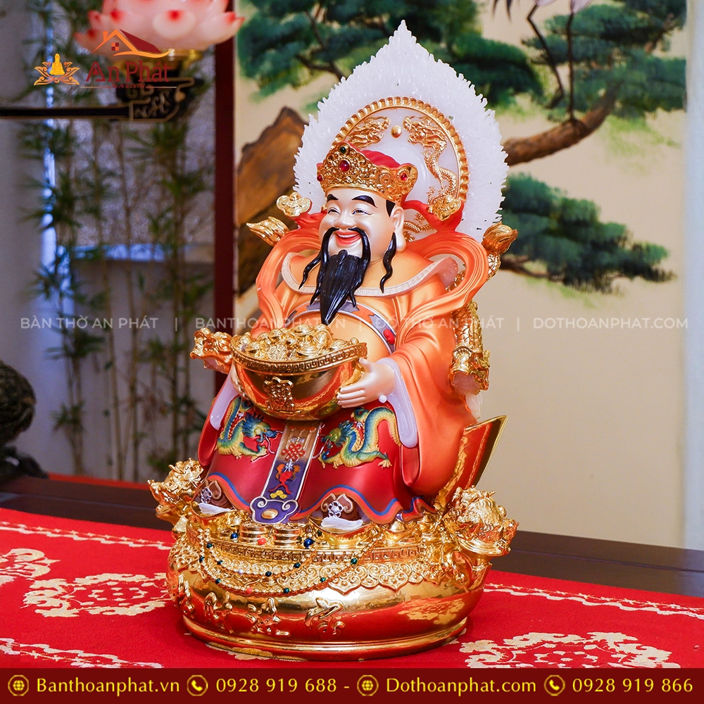 Tượng Thần Tiền Quan Lộc Song Long Ngọc Thạch Phủ Đồng Dát Vàng T2519 14 Tượng ông Thần Tiền hút tài lộc