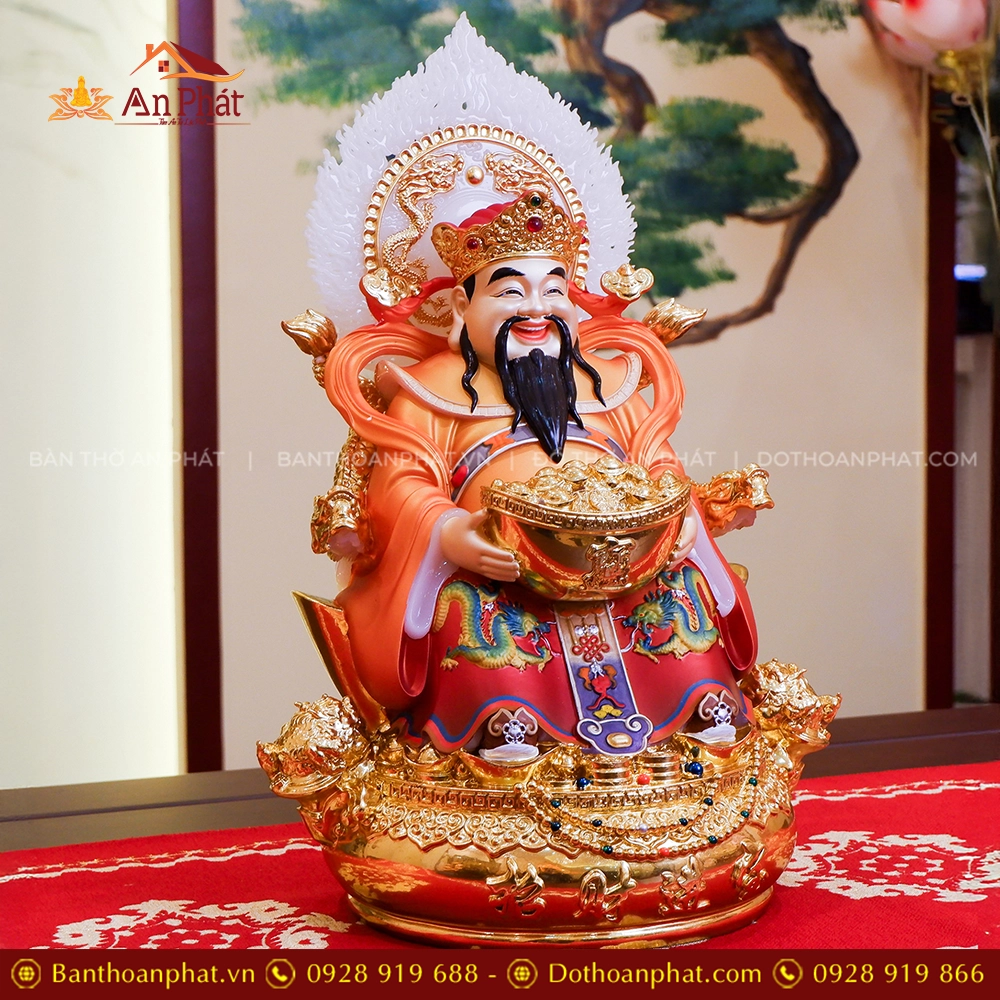 Tượng Thần Tiền Quan Lộc Song Long Ngọc Thạch Phủ Đồng Dát Vàng T2519 15 Tượng Thần Tiền để ban thờ