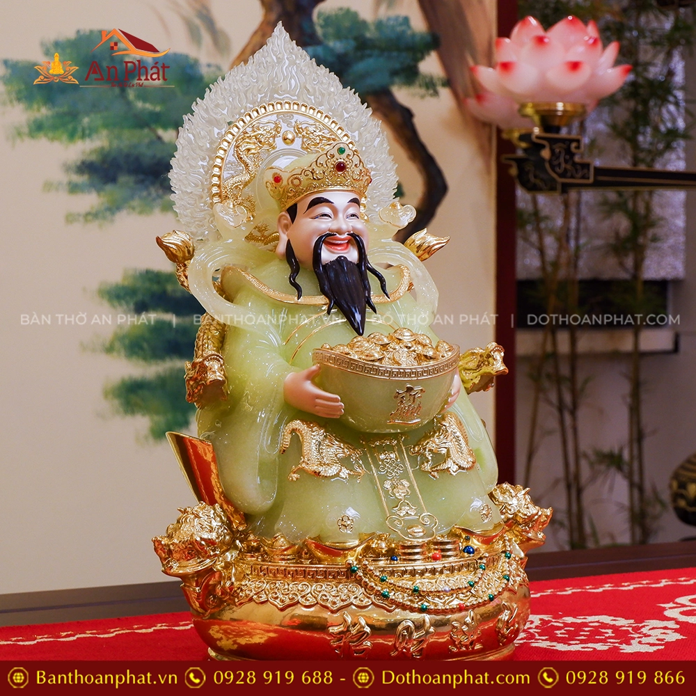 Tượng Thần Tiền Quan Lộc Song Long Ngọc Thạch Phủ Đồng Dát Vàng T2523 14 Tượng ông Thần Tiền hút tài lộc