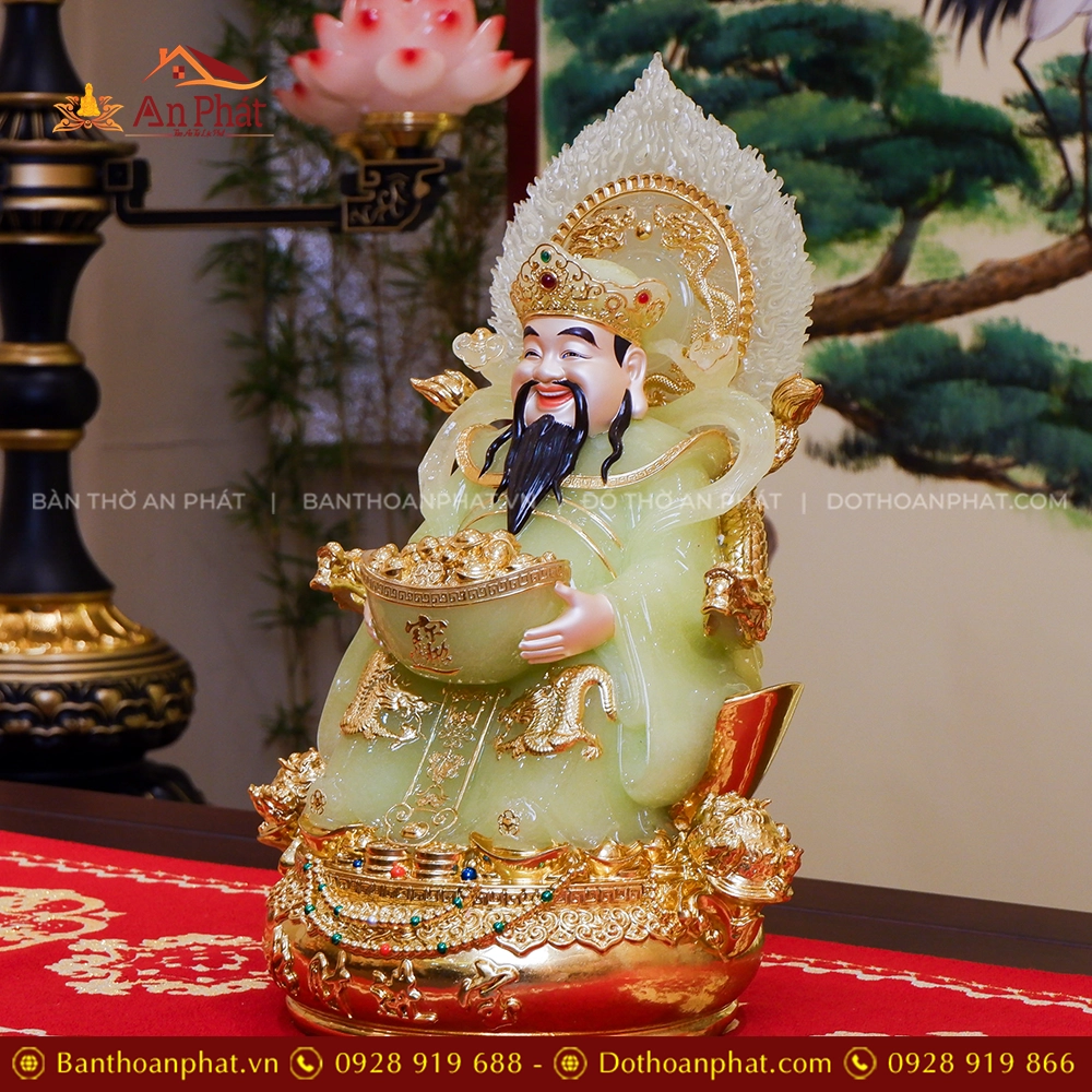 Tượng Thần Tiền Quan Lộc Song Long Ngọc Thạch Phủ Đồng Dát Vàng T2523 15 Tượng Ông Thần Phát đẹp