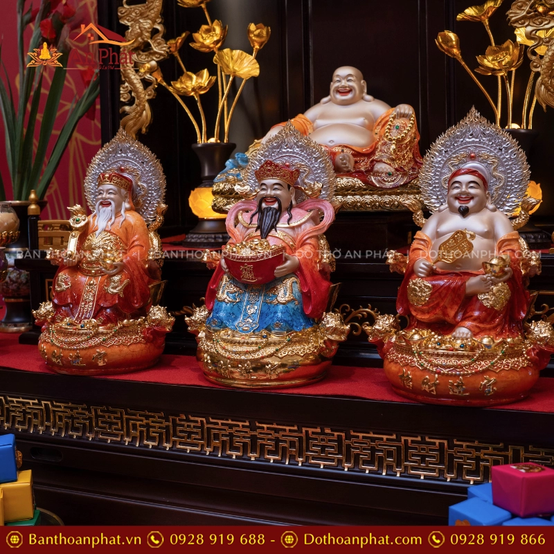 Tượng Tứ Phúc Ngọc Thạch Phủ Đồng Đỏ Hổ Phách T2530 10 Bộ tượng Thần Tài Di Lặc đẹp