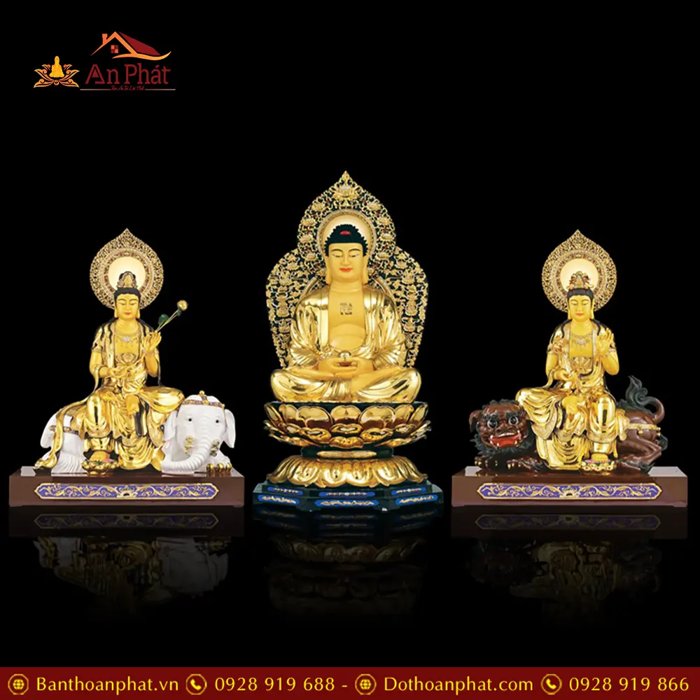 Bộ Tượng Hoa Nghiêm Tam Thánh Đồng Dát Vàng Cao Cấp T2712