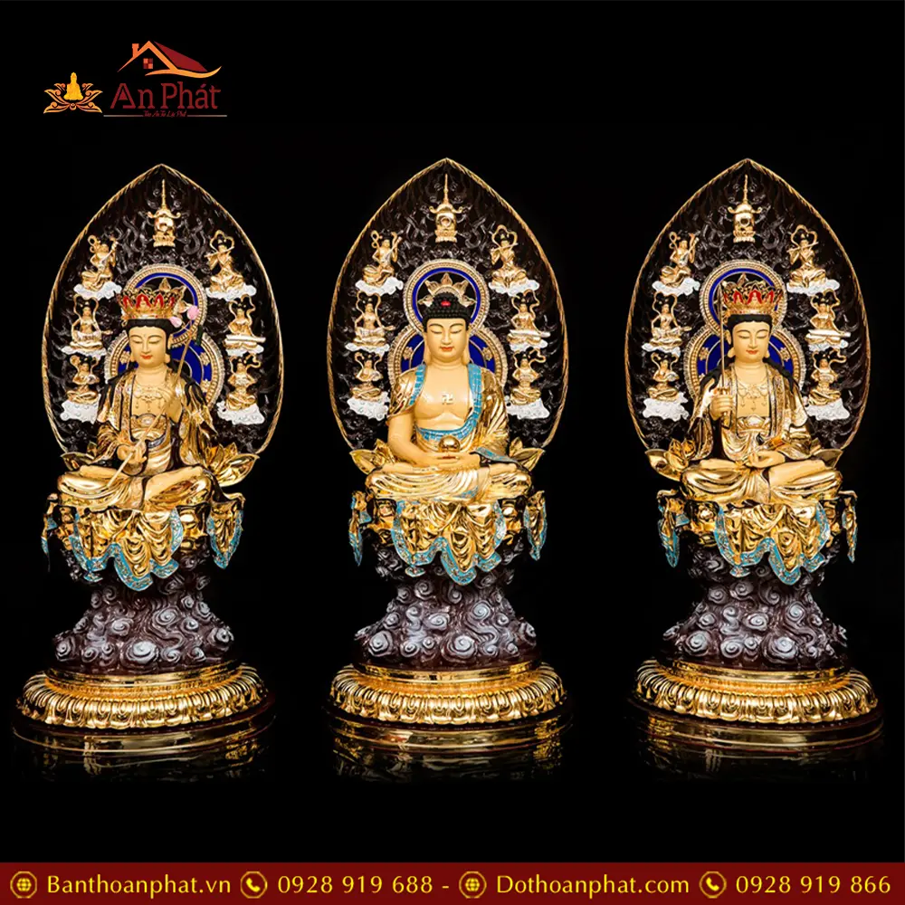 Bộ Tượng Hoa Nghiêm Tam Thánh Đồng Dát Vàng Cao Cấp T2715