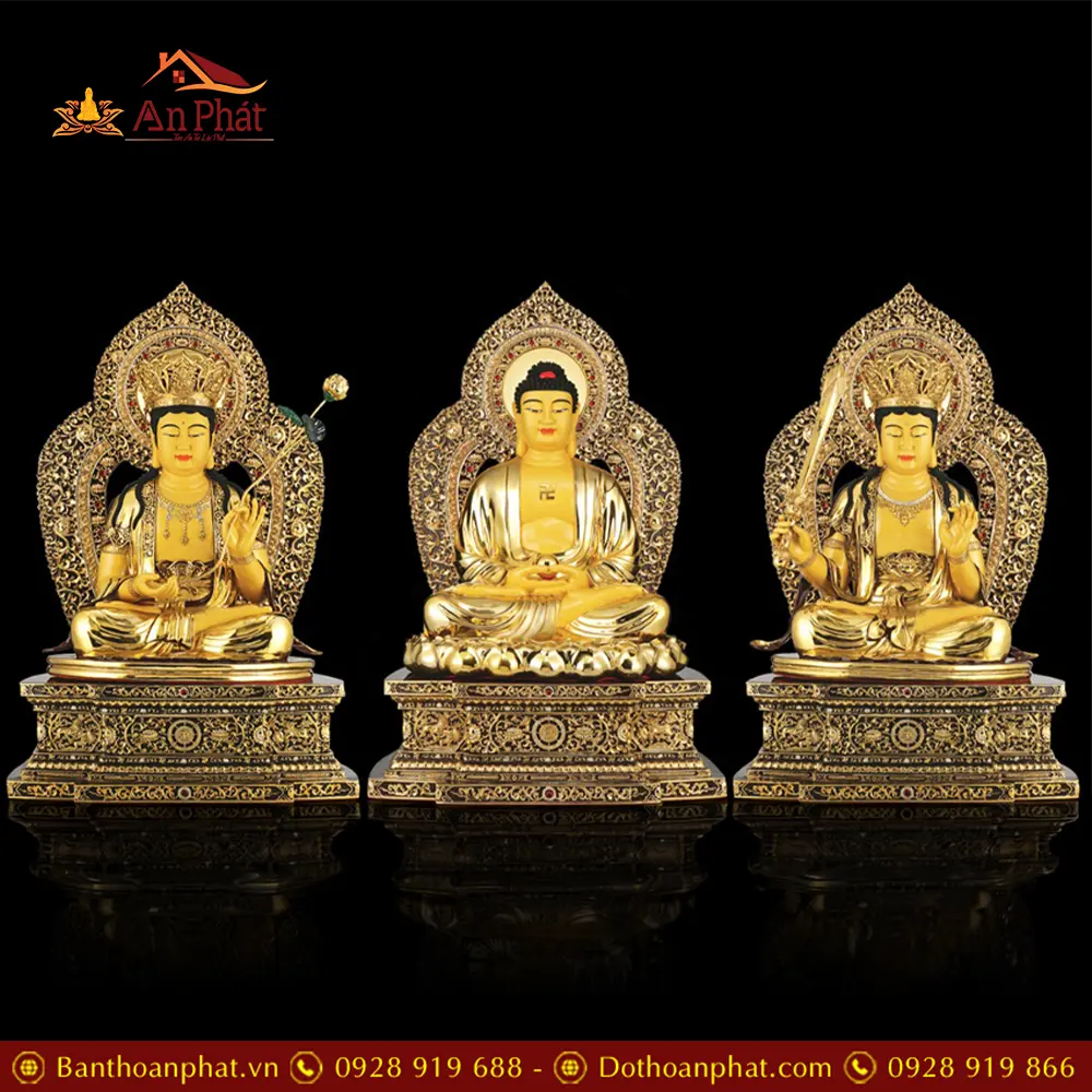 Bộ Tương Hoa Nghiêm Tam Thánh Đồng Dát Vàng Nhập Khẩu T2710
