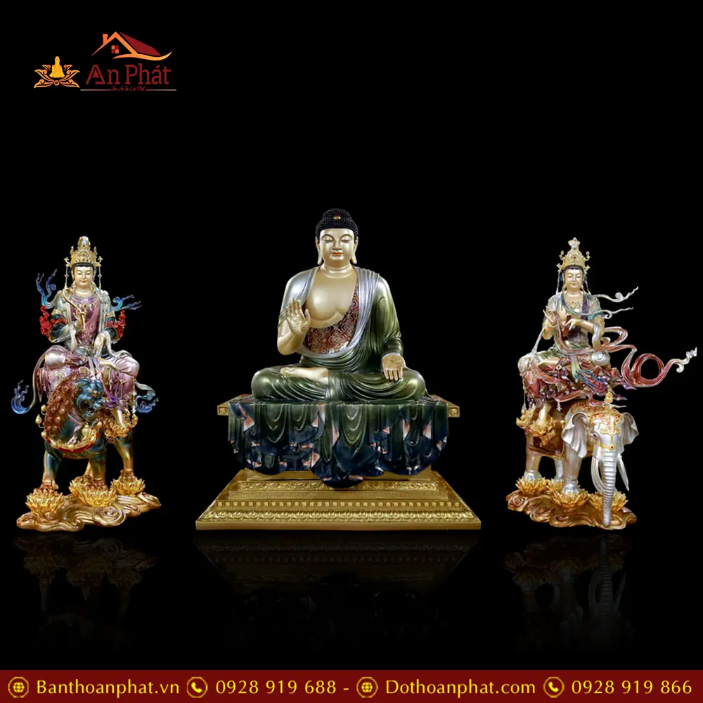 Bộ Tượng Hoa Nghiêm Tam Thánh Đồng Sơn Cổ Nhập Khẩu Cao Cấp T2711