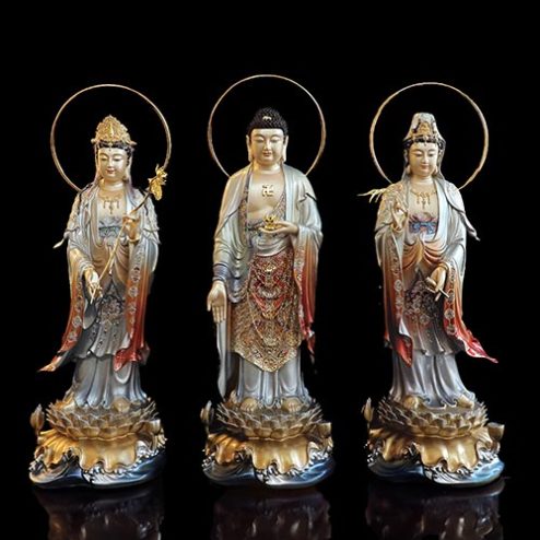 Bộ Tượng Phật Tây Phương Tam Thánh Dáng Đứng Bằng Đồng Men Cổ Cao Cấp T2448