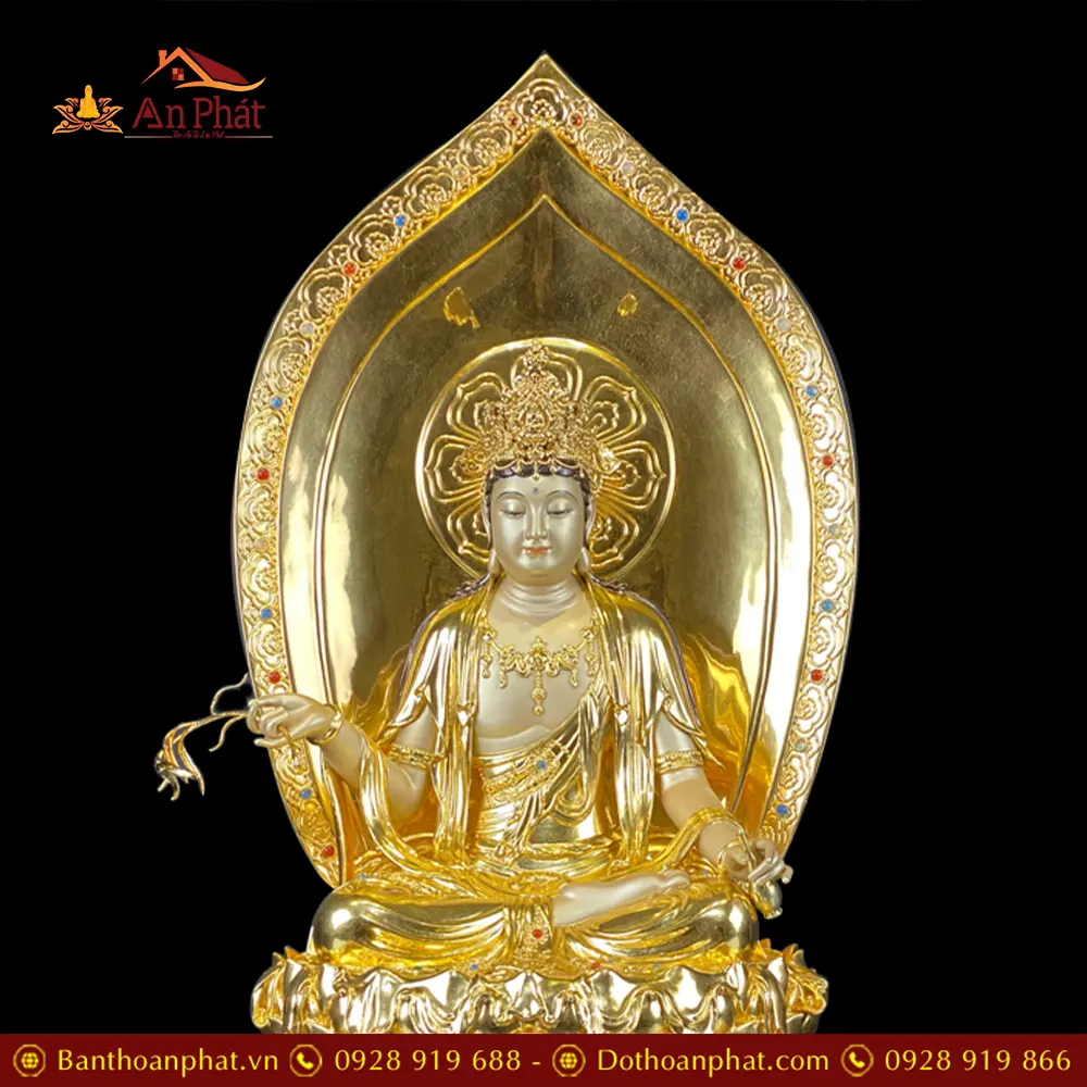 Bộ Tượng Phật Tây Phương Tam Thánh Đồng Dát Vàng Dáng Ngồi Đế Kim Cang T2531 43 bo tuong phat tay phuong tam thanh dong dat vang dang ngoi de kim cang t253100002