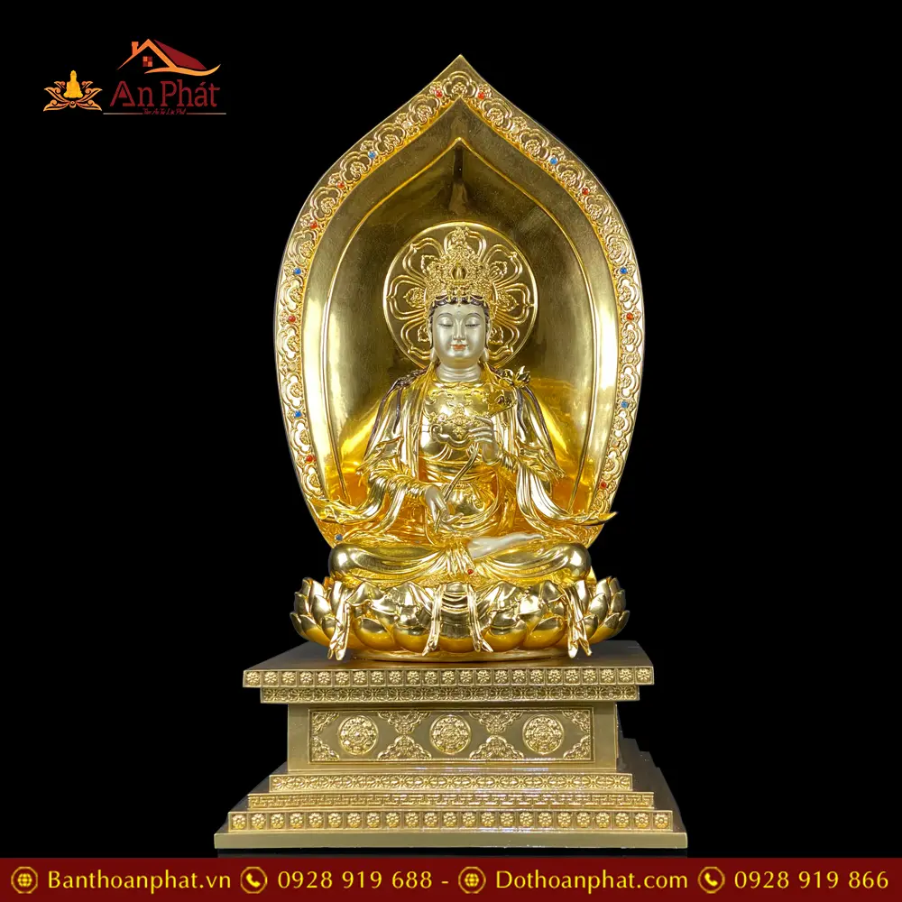 Bộ Tượng Phật Tây Phương Tam Thánh Đồng Dát Vàng Dáng Ngồi Đế Kim Cang T2531 44 bo tuong phat tay phuong tam thanh dong dat vang dang ngoi de kim cang t253100010