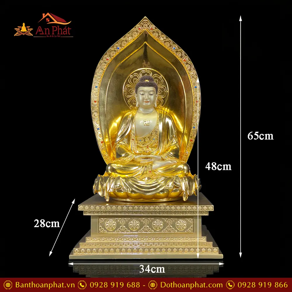 Bộ Tượng Phật Tây Phương Tam Thánh Đồng Dát Vàng Dáng Ngồi Đế Kim Cang T2531 46 bo tuong phat tay phuong tam thanh dong dat vang dang ngoi de kim cang t253100012