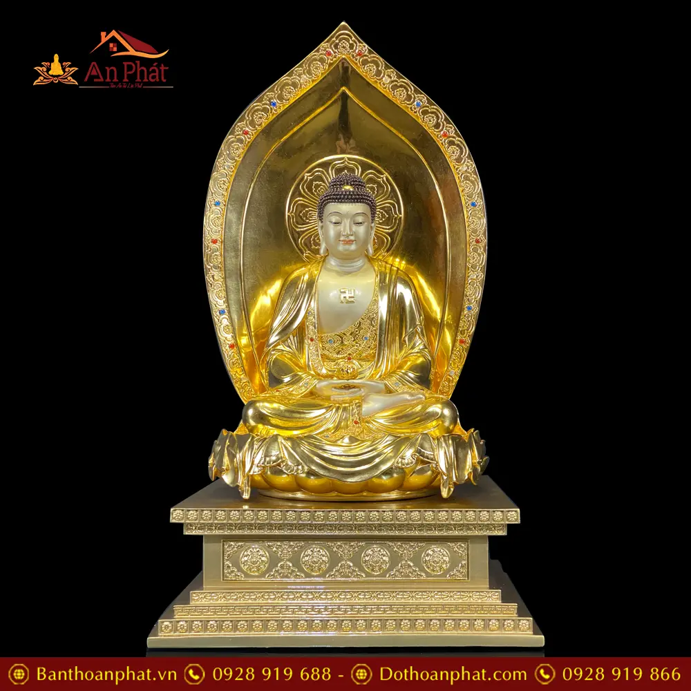 Bộ Tượng Phật Tây Phương Tam Thánh Đồng Dát Vàng Dáng Ngồi Đế Kim Cang T2531 40 bo tuong phat tay phuong tam thanh dong dat vang dang ngoi de kim cang t253100018