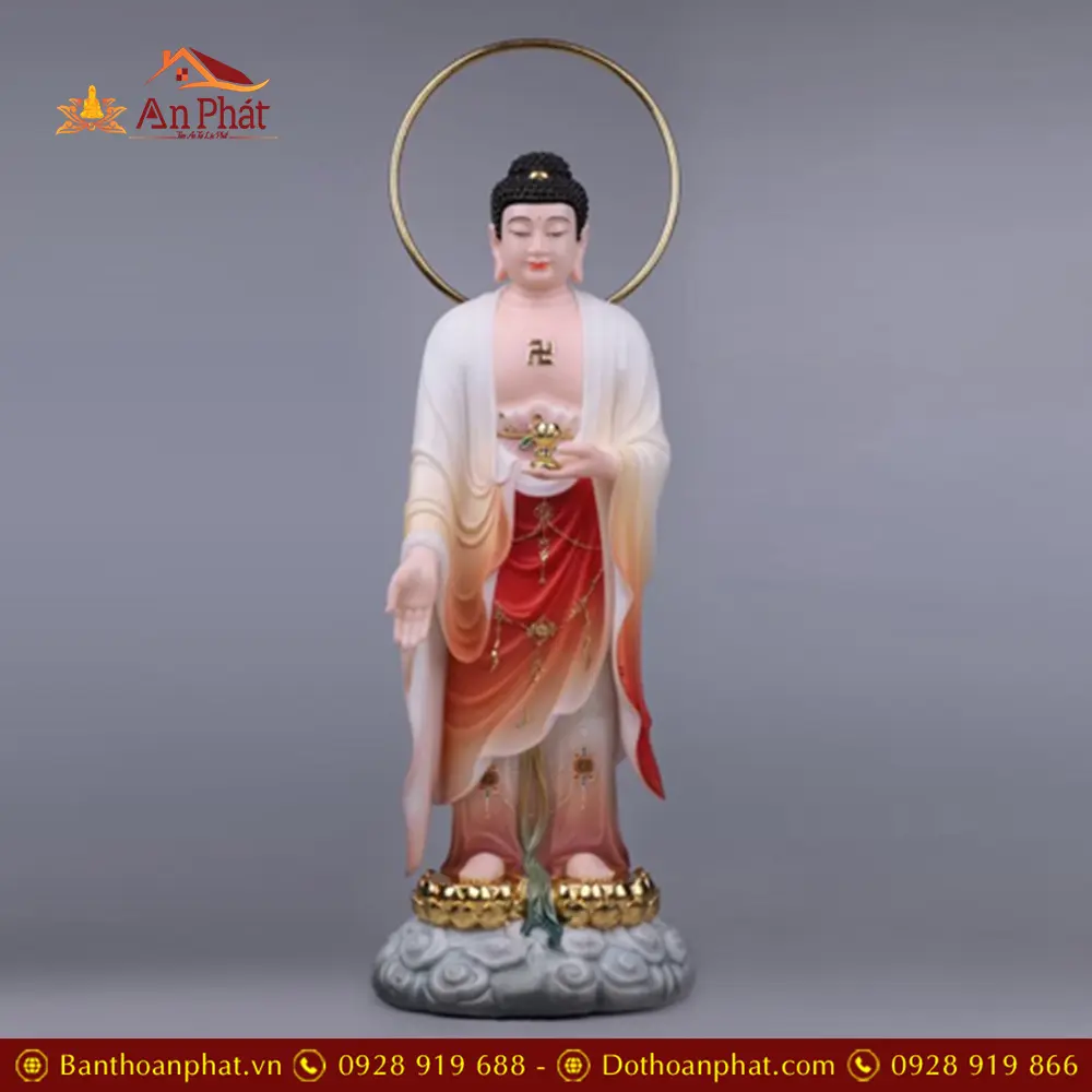 Bộ Tượng Phật Tây Phương Tam Thánh Đứng Bột Đá Đài Sen Mạ Vàng Có Hào Quang T2472 22 Bộ Tượng Phật Tây Phương Tam Thánh Đứng Bột Đá Đài Sen Mạ Vàng Có Hào Quang T2472