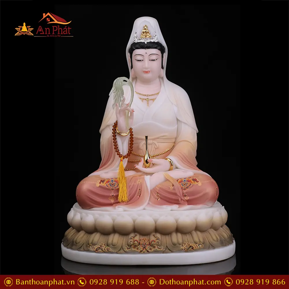 Bộ Tượng Phật Tây Phương Tam Thánh Toạ Đài Sen Vẽ Gấm Hoa T2475 11 Bộ Tượng Phật Tây Phương Tam Thánh Toạ Đài Sen Vẽ Gấm Hoa T2475