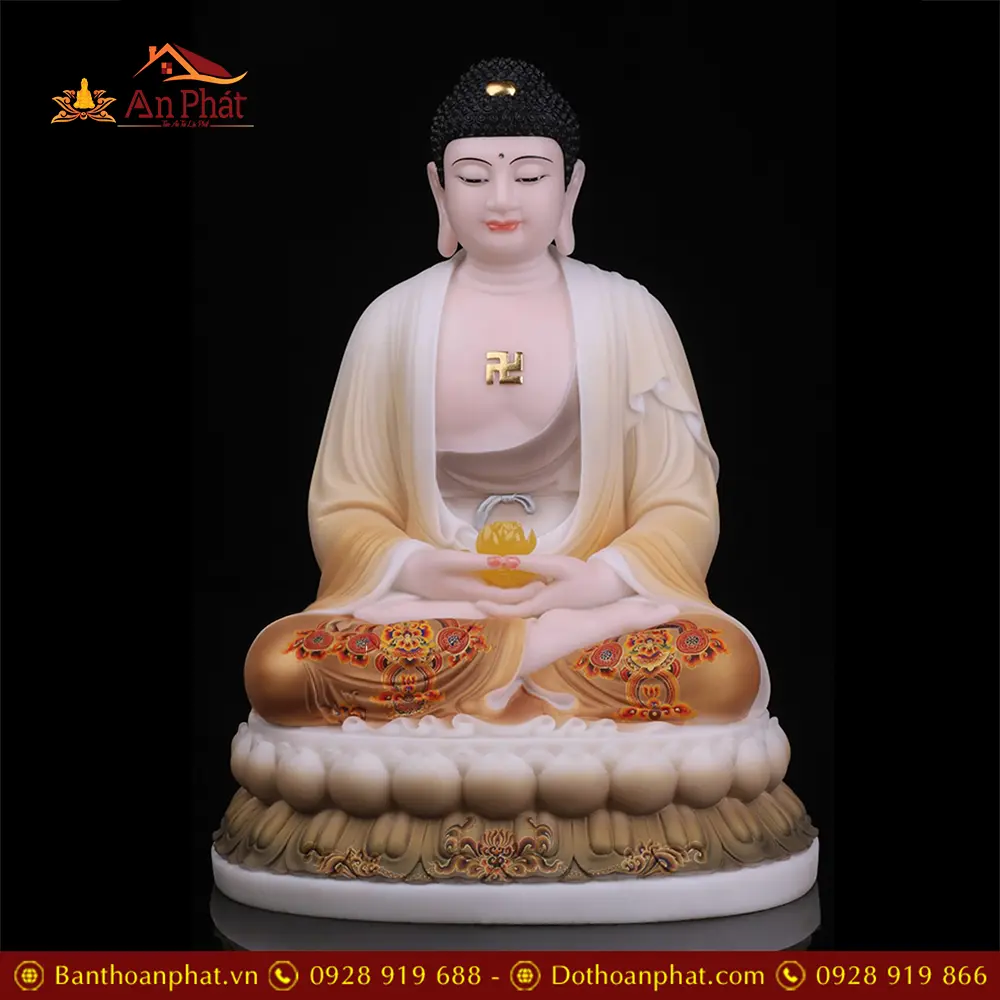 Bộ Tượng Phật Tây Phương Tam Thánh Toạ Đài Sen Vẽ Gấm Hoa T2475 10 Bộ Tượng Phật Tây Phương Tam Thánh Toạ Đài Sen Vẽ Gấm Hoa T2475