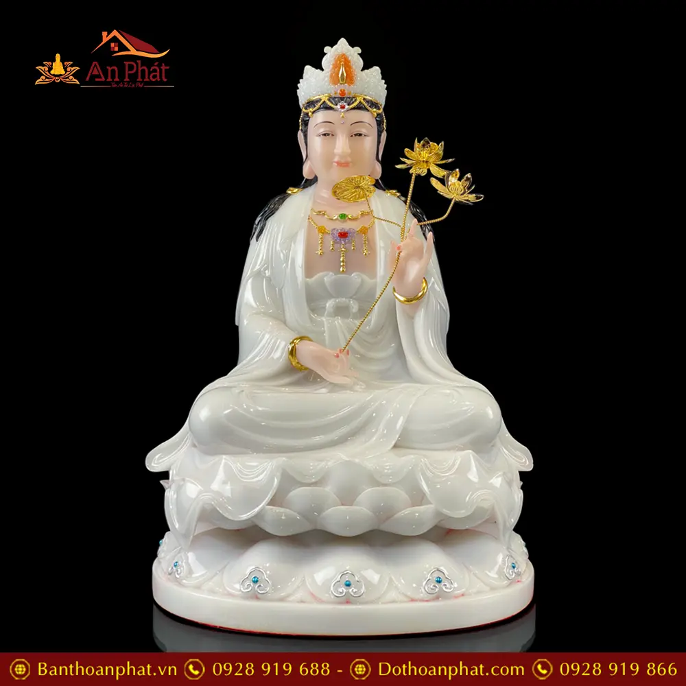 Bộ Tượng Tây Phương Tam Thánh Bằng Bột Đá Trắng Ngồi Đài Sen Đế To T2471 12 Bộ Tượng Tây Phương Tam Thánh Bằng Bột Đá Trắng Ngồi Đài Sen Đế To T2471