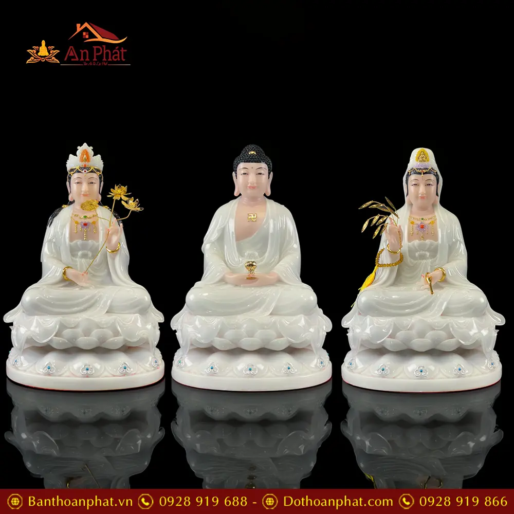 Bộ Tượng Tây Phương Tam Thánh Bằng Bột Đá Trắng Ngồi Đài Sen Đế To T2471 9 Bộ Tượng Tây Phương Tam Thánh Bằng Bột Đá Trắng Ngồi Đài Sen Đế To T2471