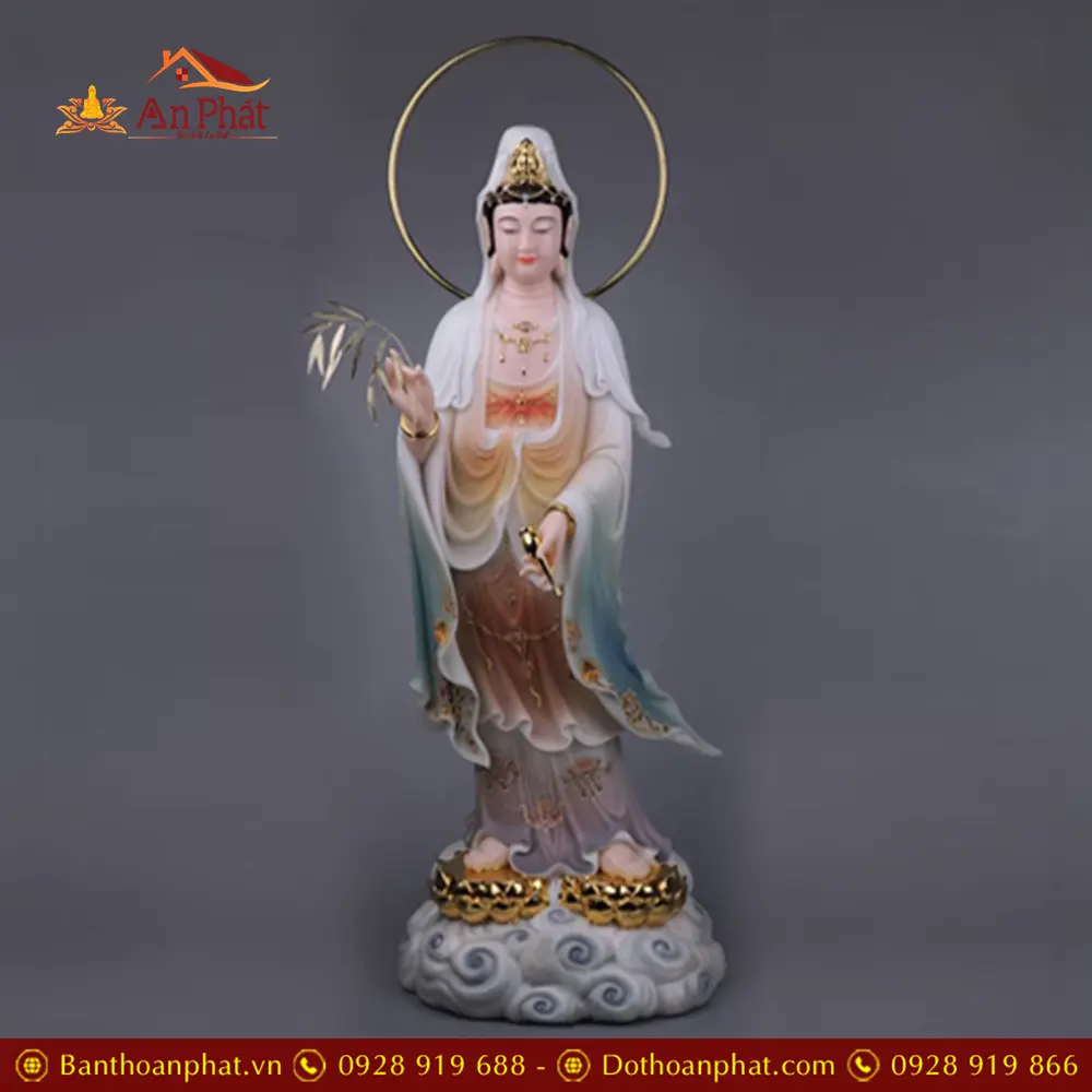 Bộ Tượng Tây Phương Tam Thánh Bột Đá Sơn Mầu Đứng Đài Sen Mạ Vàng Có Hào Quang T2474 23 bo tuong tay phuong tam thanh bot da son mau dung dai sen ma vang co hao quang t247400011