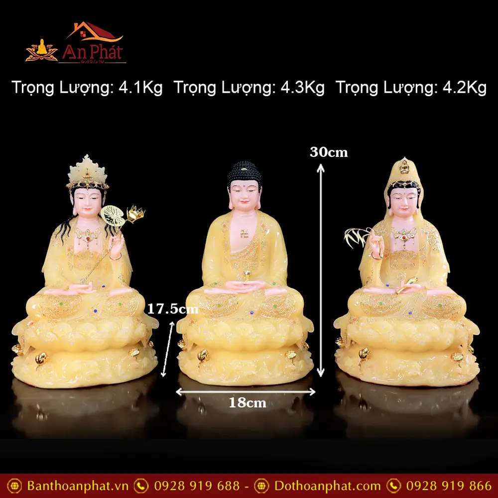 Bộ Tượng Tây Phương Tam Thánh Ngồi Đế Non Nước Bột Đá Màu Thạch Anh Cao Cấp T2469 27 Bộ Tượng Tây Phương Tam Thánh Ngồi Đế Non Nước Bột Đá Màu Thạch Anh Cao Cấp T2469
