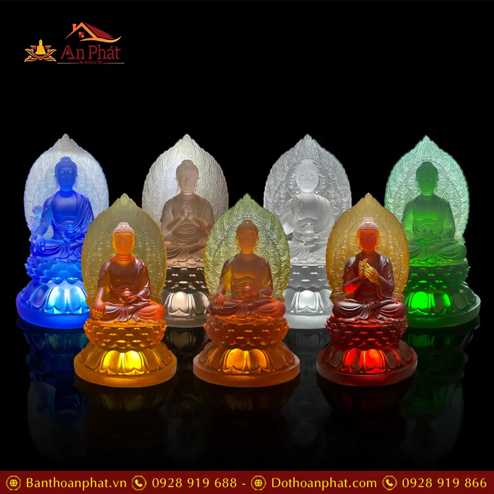 Bộ Tượng Thất Phật Dược Sư Lưu Ly Cao Cấp Nhập Khẩu Có Lá Đề T2696