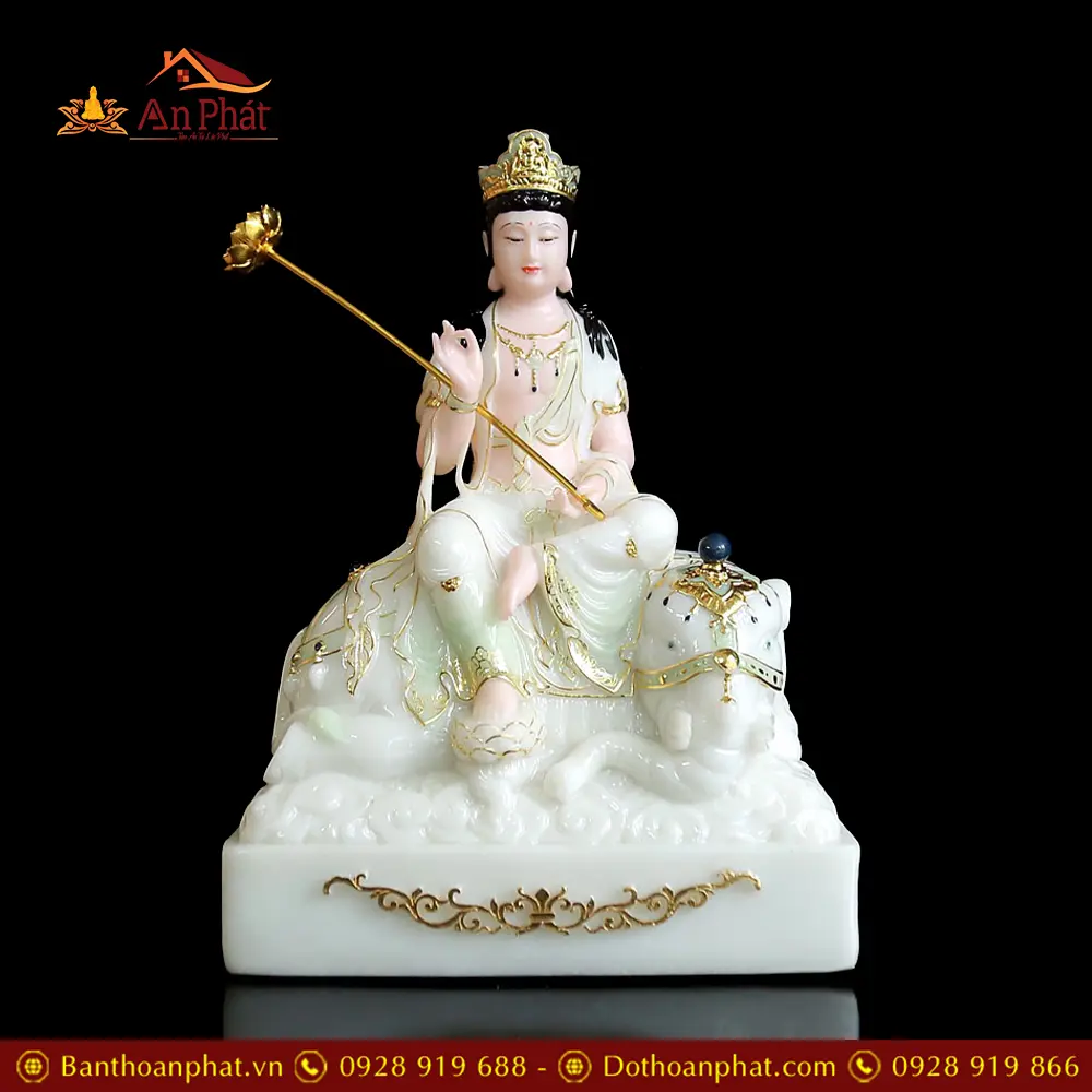 Bộ Tượng Văn Thù Phổ Hiền Bồ Tát Bột Đá Xanh Thiên Thanh Cao Cấp T2732