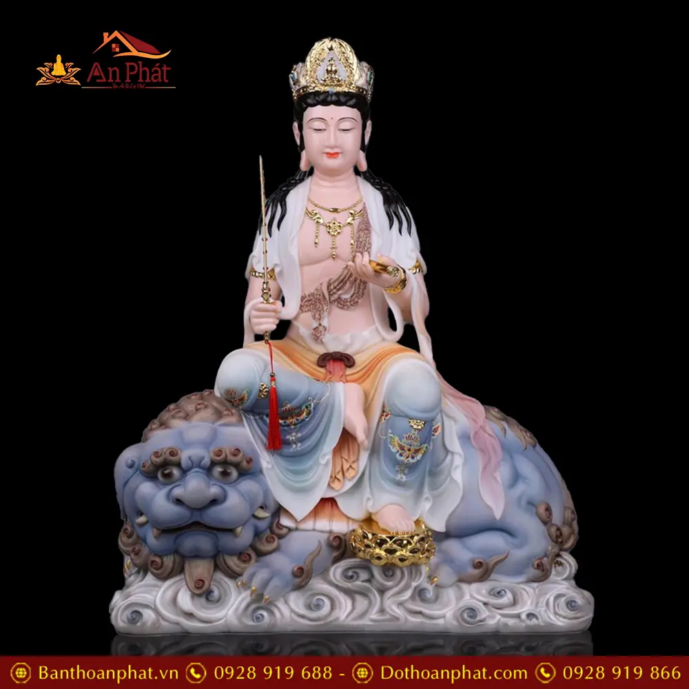 Bộ Tượng Văn Thù Phổ Hiền Bồ Tát Ngồi Bột Đá Sơn Cao Cấp Nhập Khẩu T2733