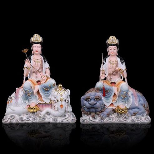 Bộ Tượng Văn Thù Phổ Hiền Bồ Tát Ngồi Bột Đá Sơn Cao Cấp Nhập Khẩu T2733