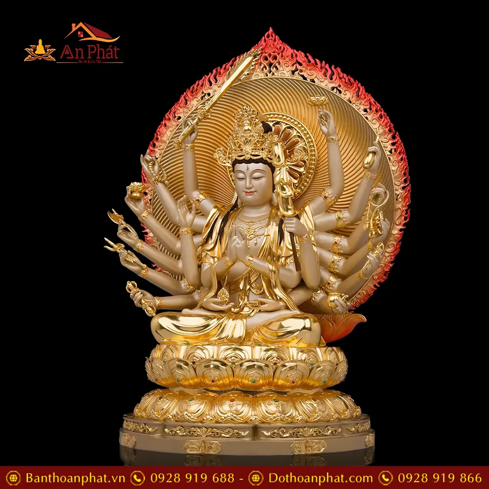 Tượng Bồ Tát Chuẩn Đề Đồng Cao Cấp Dát Vàng Nhập Khẩu T2700
