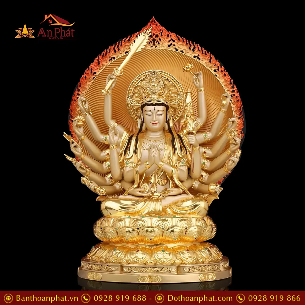 Tượng Bồ Tát Chuẩn Đề Đồng Cao Cấp Dát Vàng Nhập Khẩu T2700